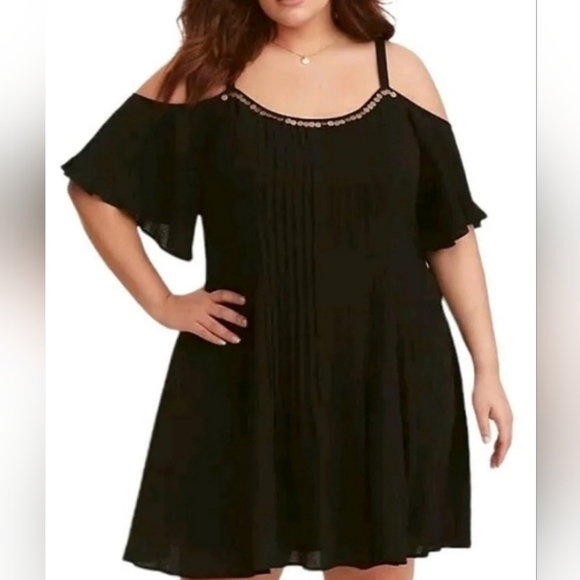 torrid Dresses & Skirts - Torrid Black GAUZE TRAPEZE DRESS - Brass Beading plus size 1